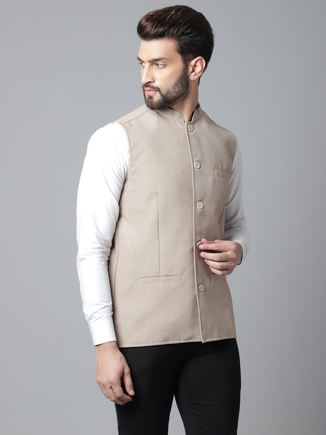 Even Apparels Men's Brown Nehru Jacket With Welt Pockets