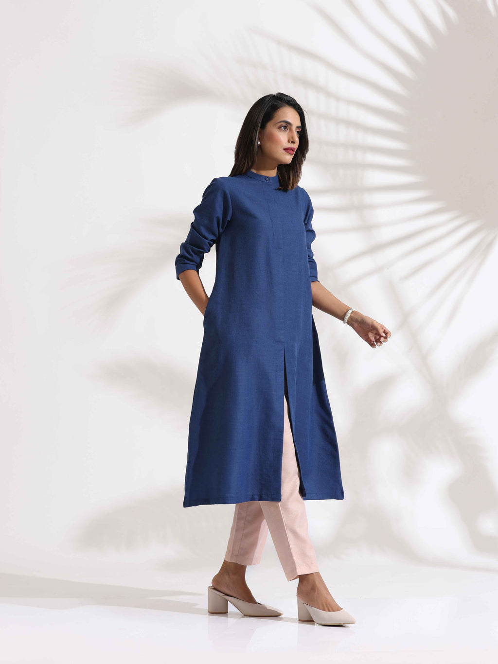 trueBrowns Blue Slub Kurta Set - Distacart