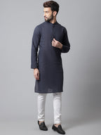 Even Apparels Blue Pure Cotton Kurta With Band Collar - Distacart