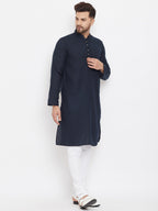Even Apparels Blue Pure Cotton Kurta With Band Collar - Distacart