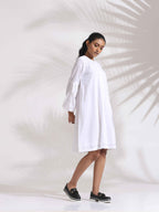 trueBrowns White Cotton Schiffli Short Dress - Distacart