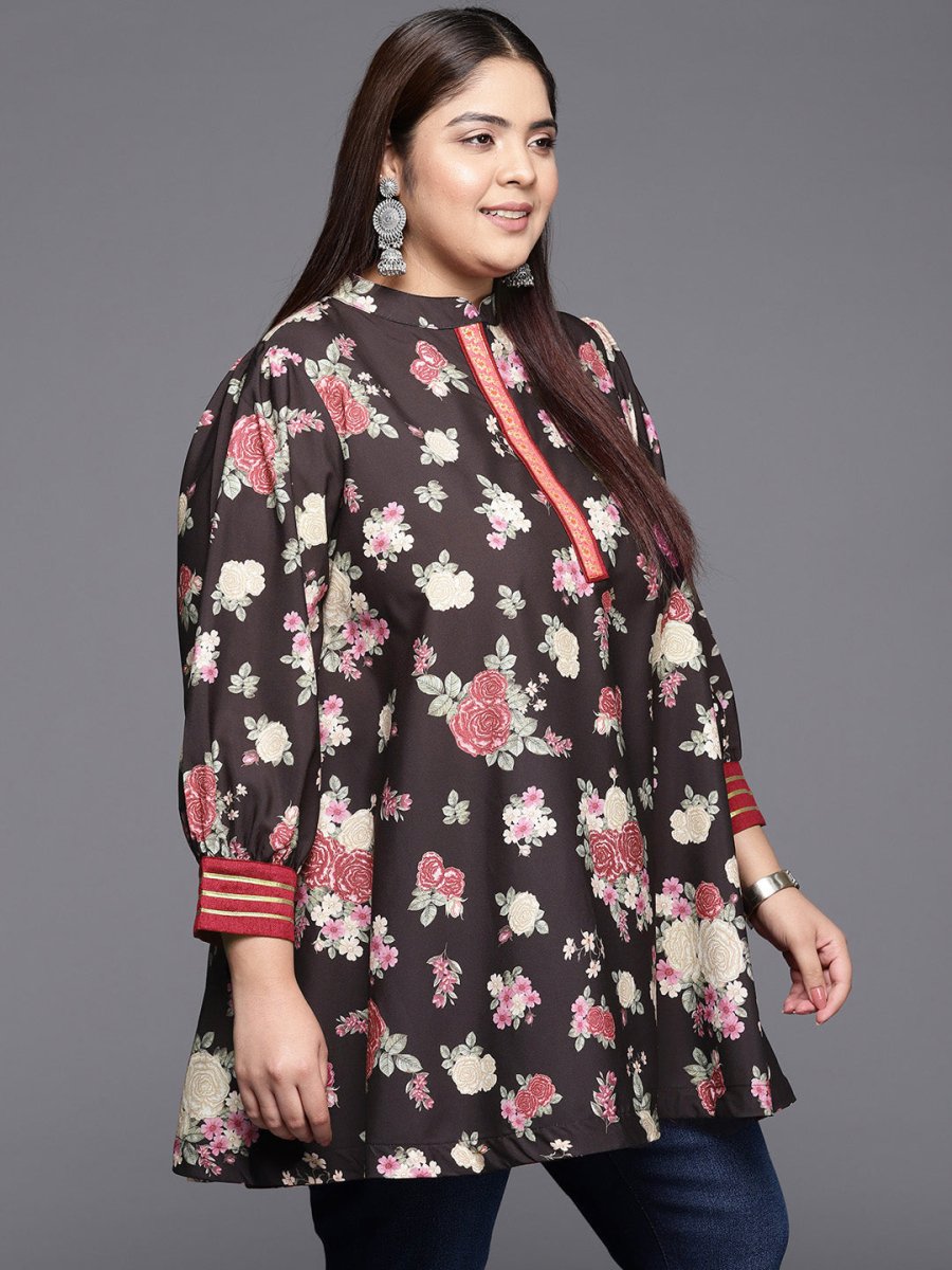 Ahalyaa Mandarin Collar Crepe Floral Printed Tunic