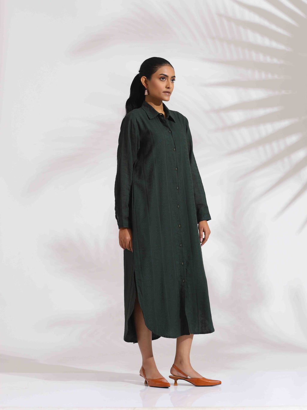 trueBrowns Green Cotton Shirt Dress - Distacart