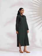 trueBrowns Green Cotton Shirt Dress - Distacart