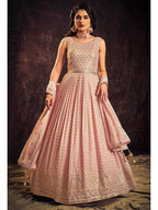 Myra Baby Pink Real Georgette Designer Gown Style Suit - Distacart