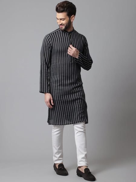 Even Apparels Black Pure Cotton Kurta With Band Collar