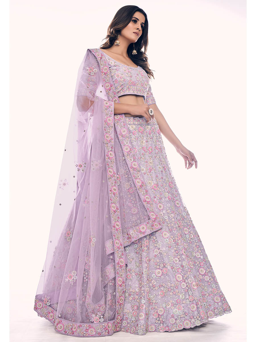 Myra Lilac Soft Net Embroidered Designer Lehenga Choli