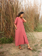 trueBrowns Coral Cotton Dobby Front Slit Dress - Distacart