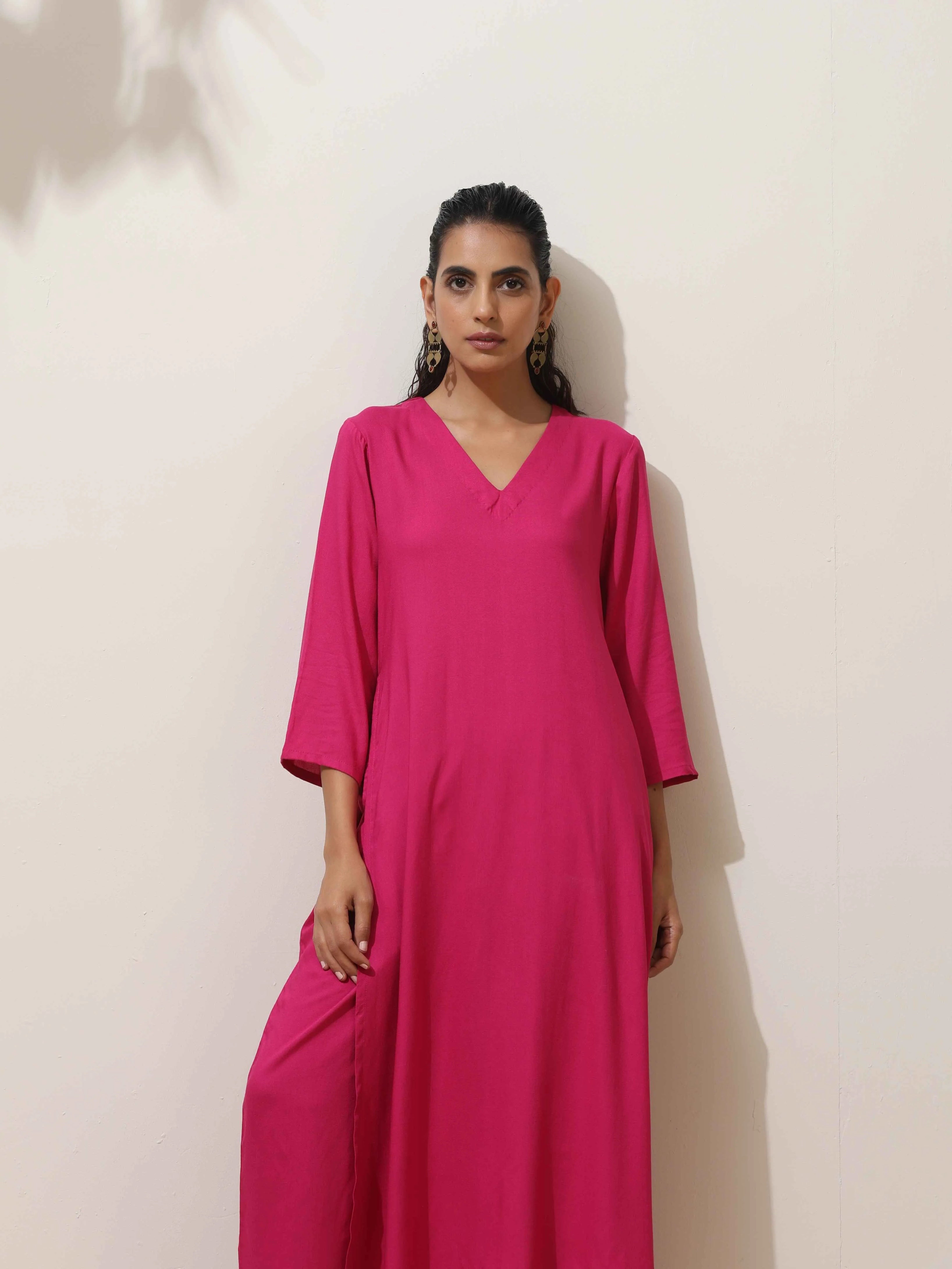 trueBrowns Pink Viscose Kurta Pant Set - Distacart