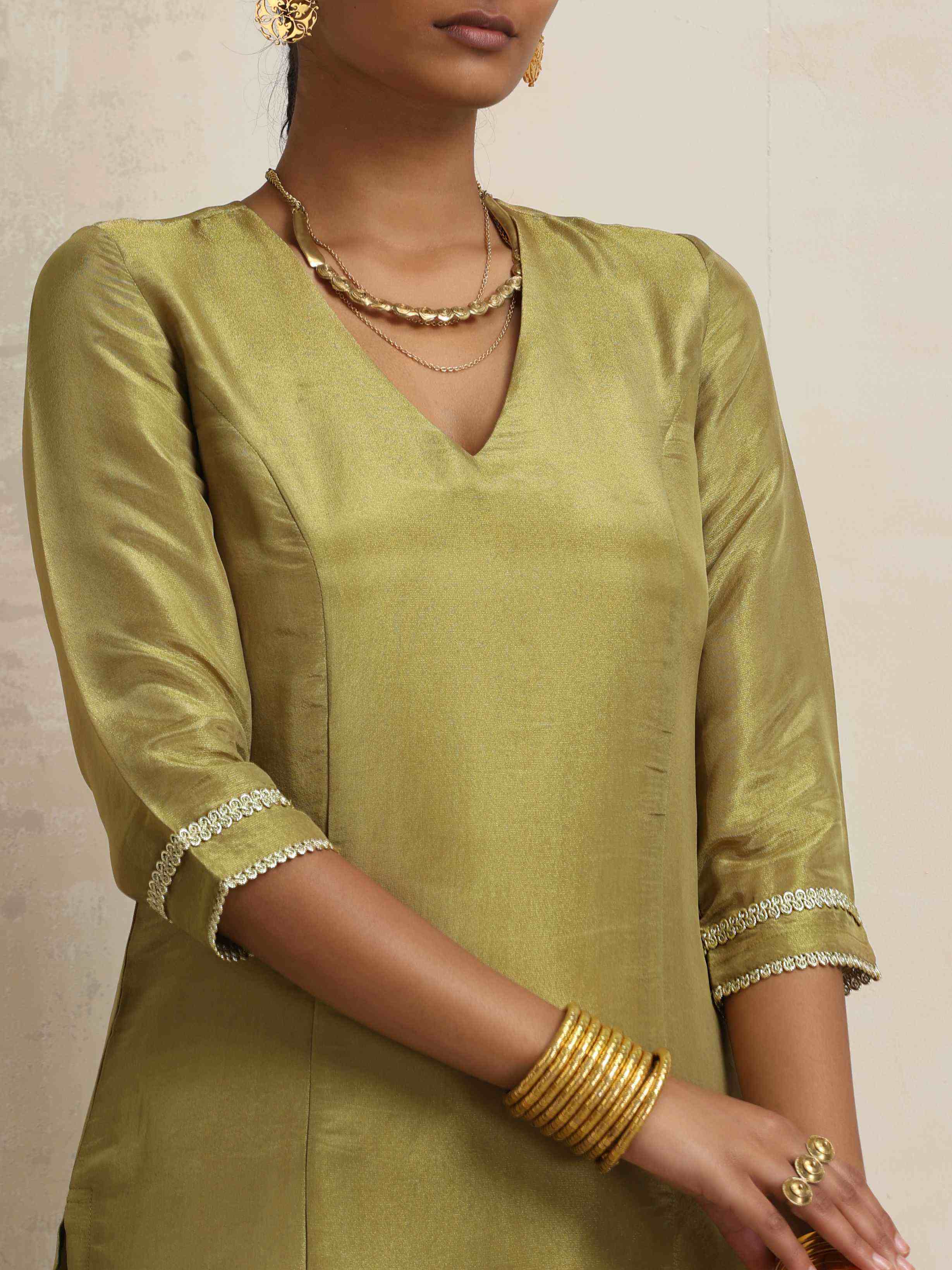 trueBrowns Green Tissue Straight Kurta Set - Distacart