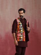 trueBrowns Men's Cola Ikat Print Cotton Reversible Nehru Jacket