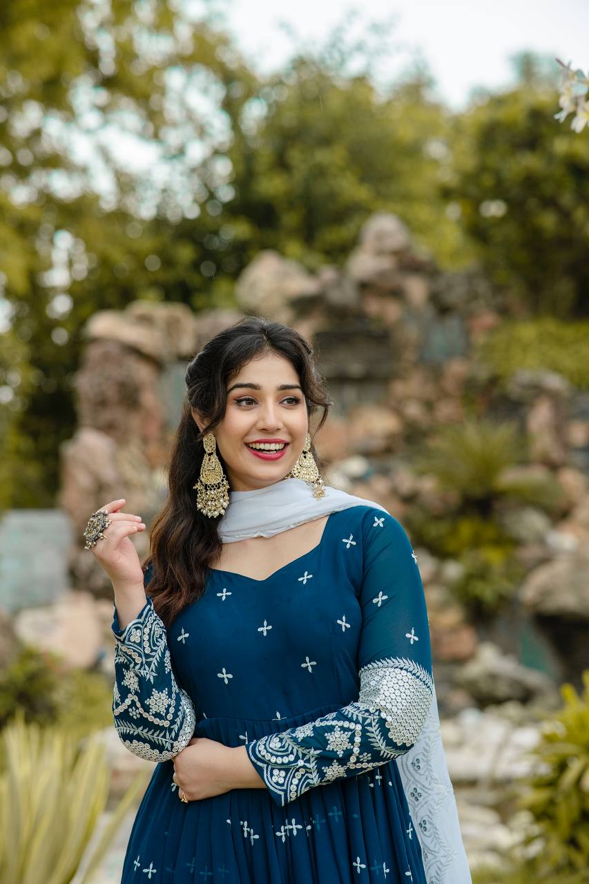 Yash Enterprise Navy Blue Fux Georgette With Emboidery Work Slwar Suits Stitched - Distacart