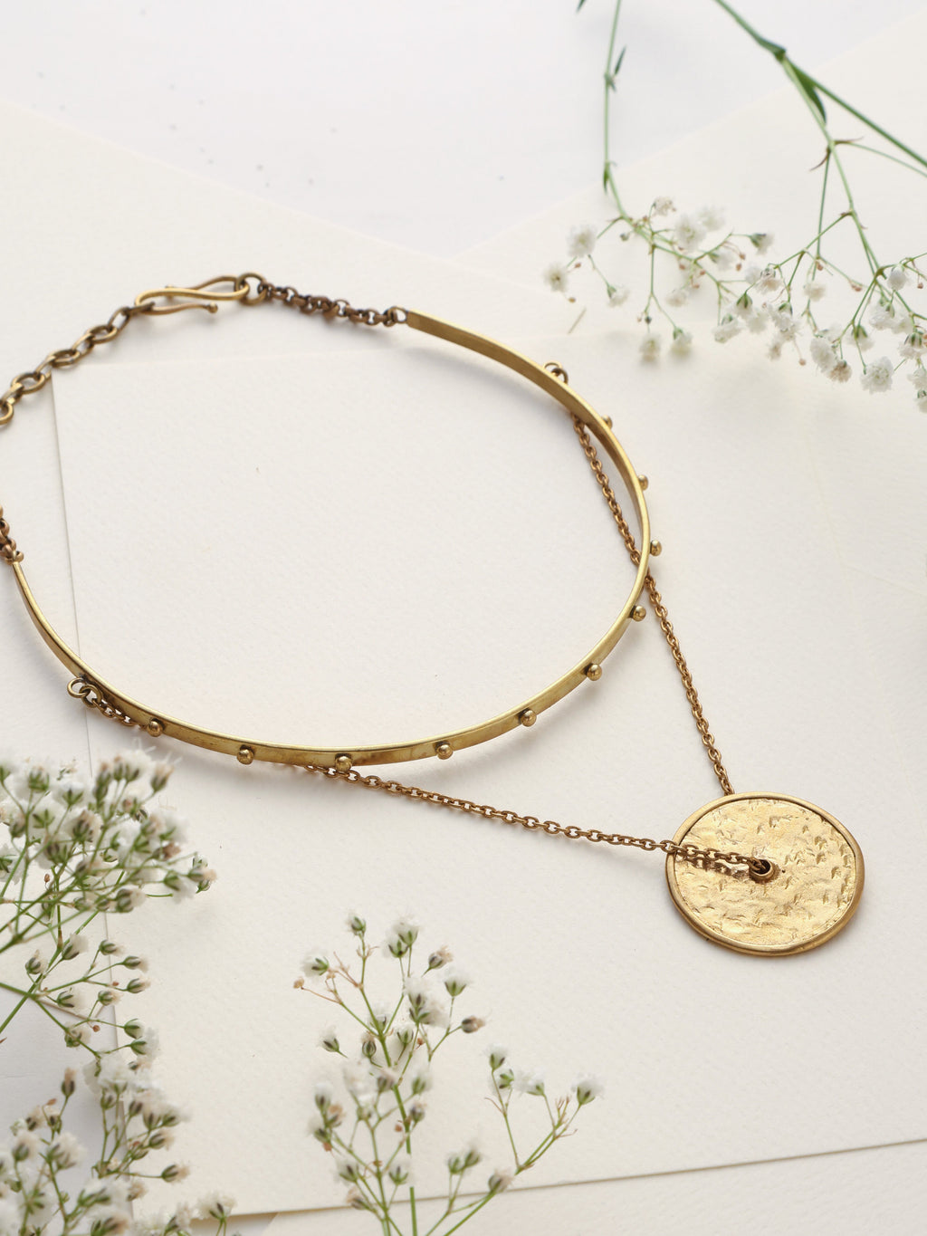 trueBrowns Brass Circular Layererd Necklace