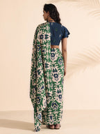 trueBrowns Green Blue Muslin Ikat Saree