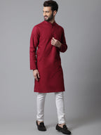 Even Apparels Maroon Pure Cotton Kurta With Band Collar - Distacart