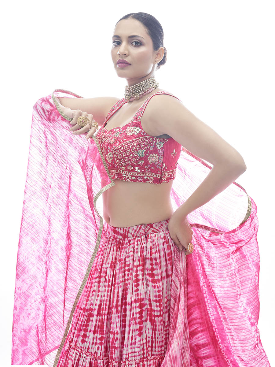Myra Pink Jaquard Embroidered Designer Lehenga