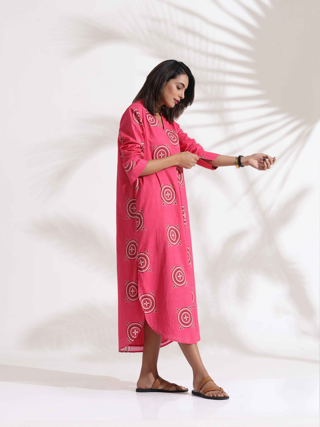 trueBrowns Pink Cotton Print A-line Dress - Distacart