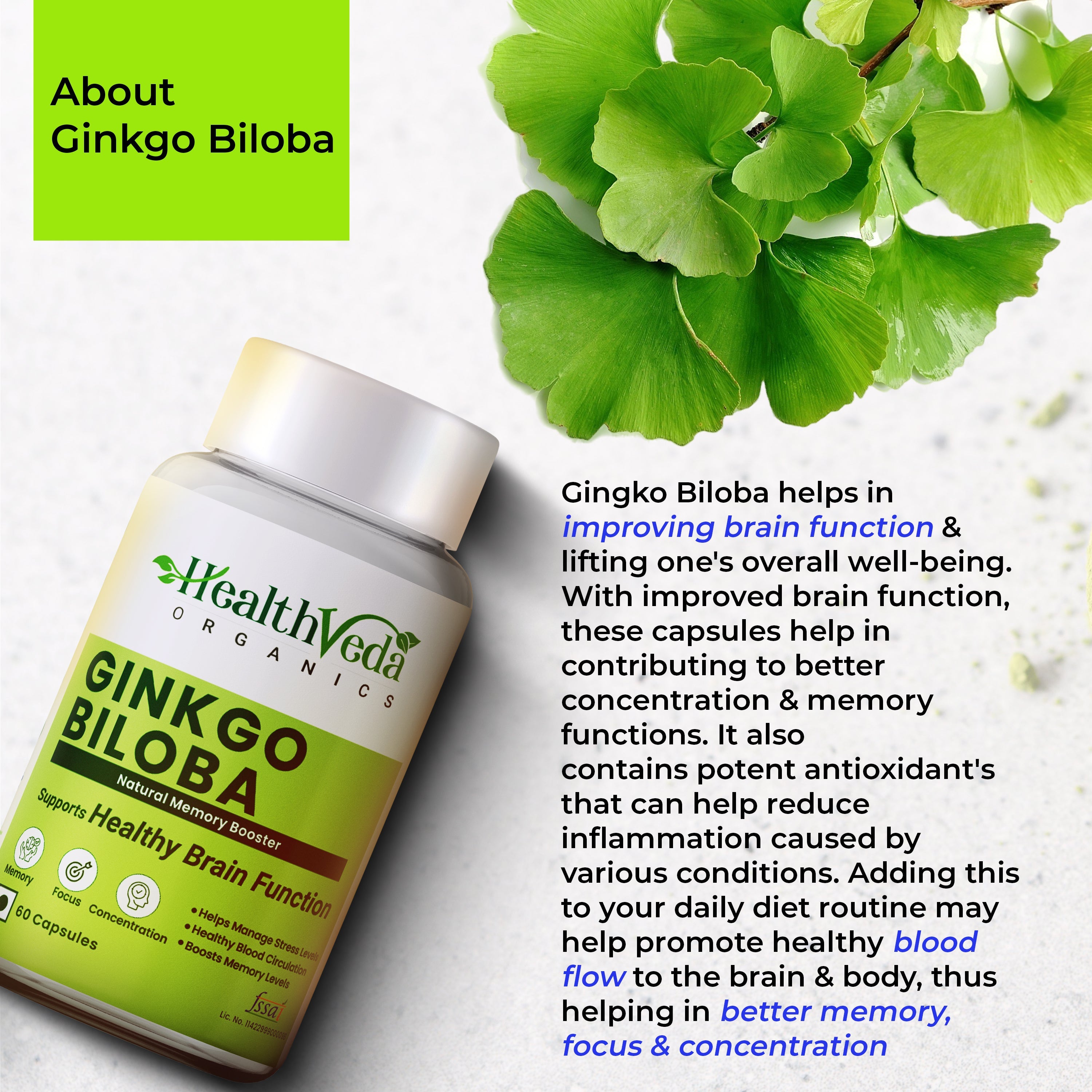 Health Veda Organics Ginkgo Biloba Capsules - Distacart