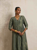trueBrowns Green Tissue A-line Kurta Set - Distacart