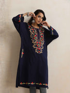 trueBrowns Blue Kashmiri Embroidered Woollen Phiran Kurta - Distacart