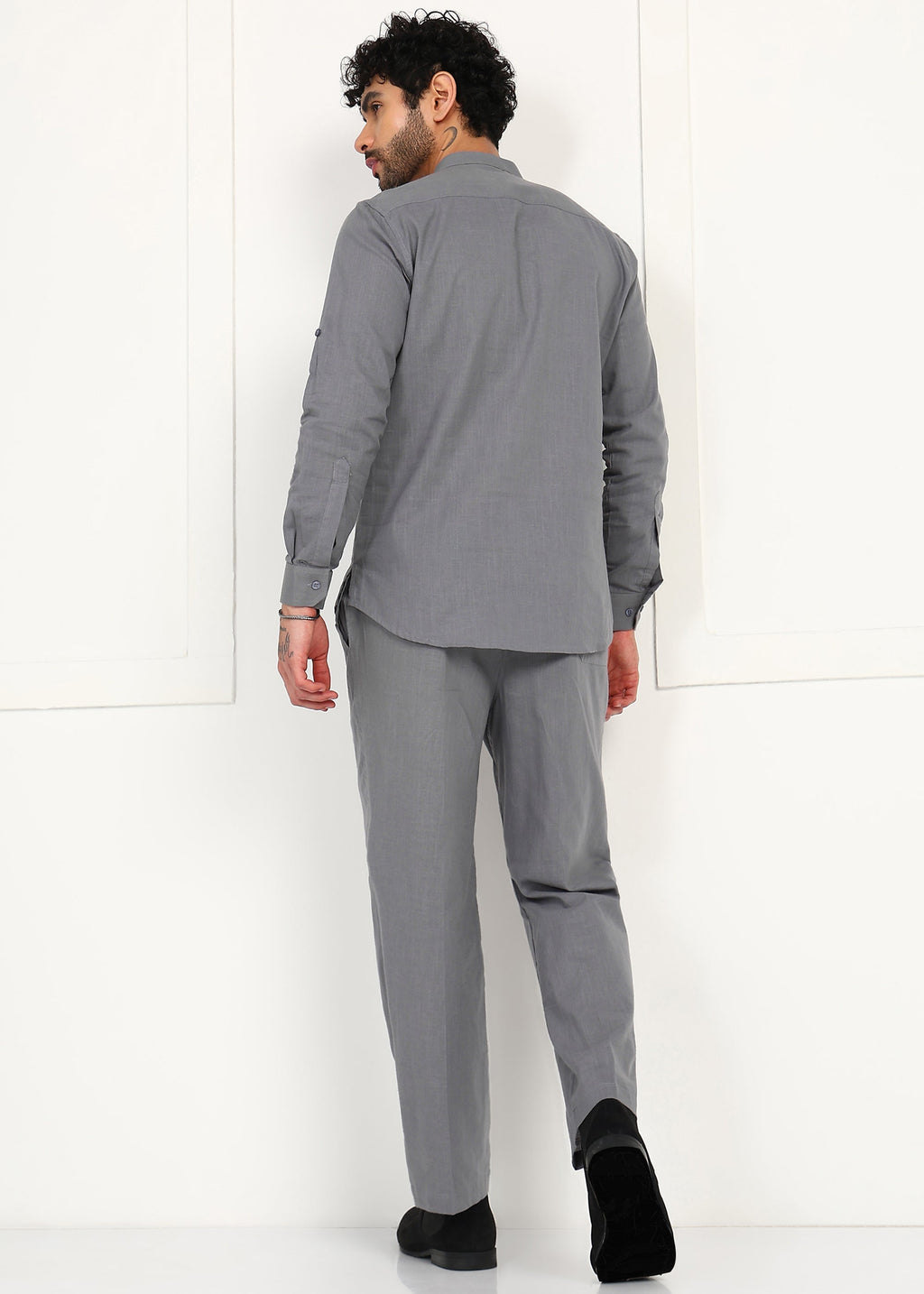 Fabmade Slate Grey Linen Short Kurta Co-Ord Set