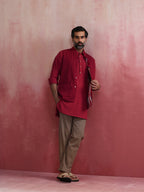 trueBrowns Men's Maroon Ikat Print Cotton Reversible Nehru Jacket