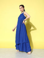 InWeave Women's Ink Blue Strappy Kurta Set With Pink Organza Cape