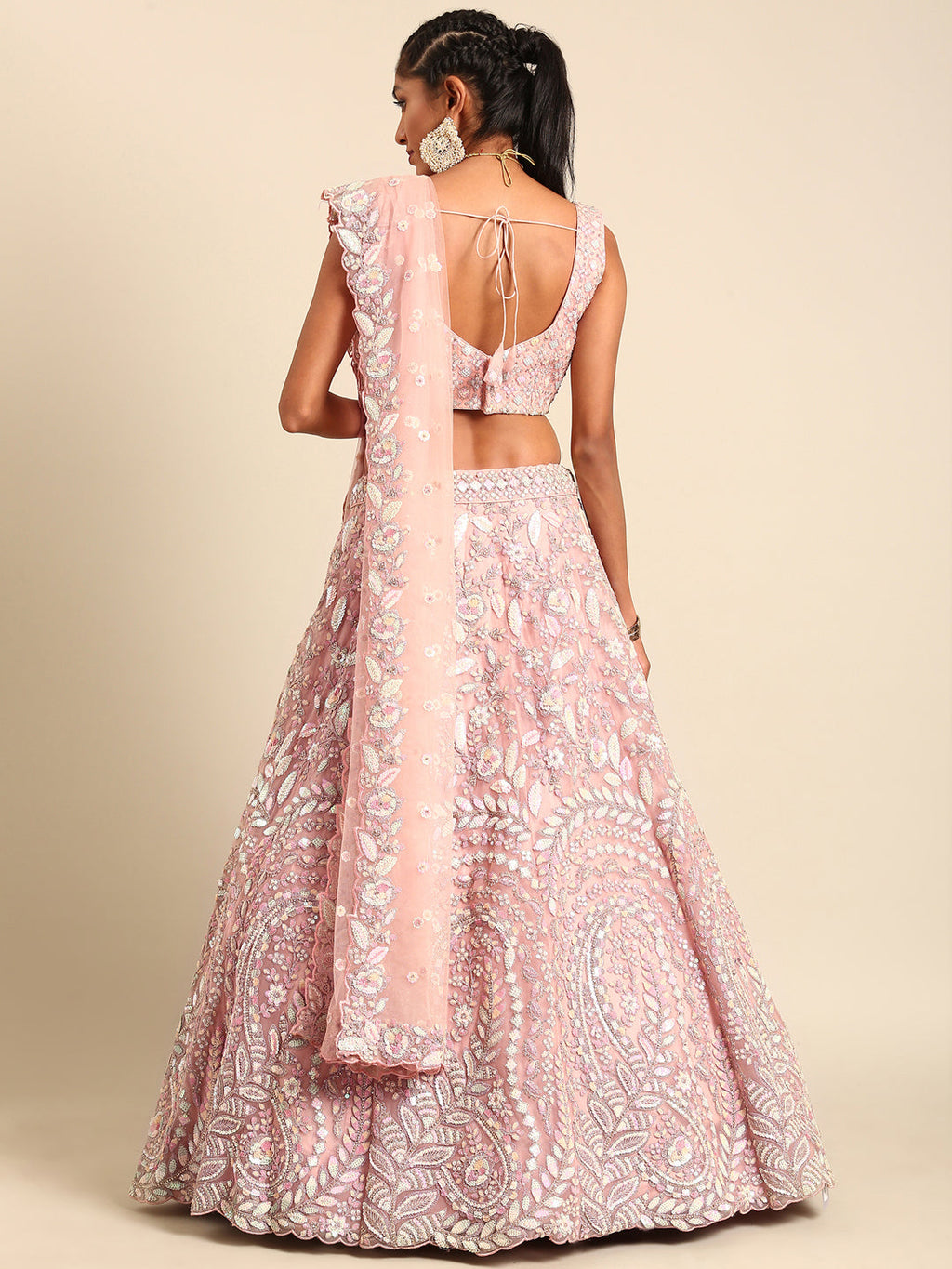 House of Panchhi Pink Net Multi Sequins with heavy Zarkan embroidery Lehenga choli & Dupatta