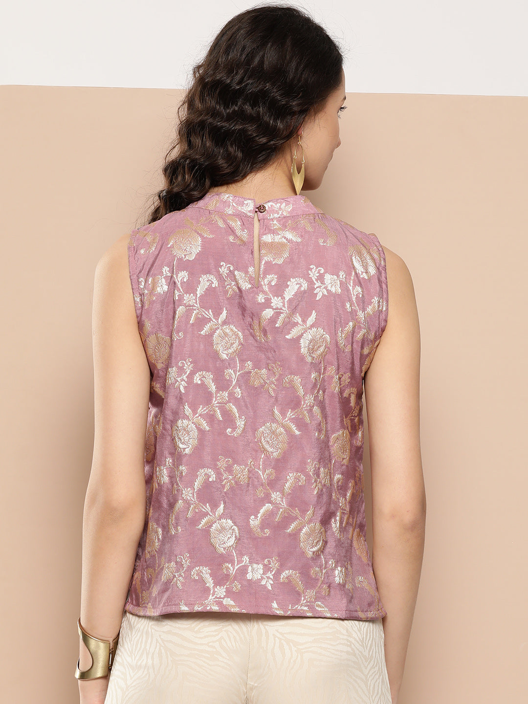 InWeave Women's Mauve Brocade Halter Top