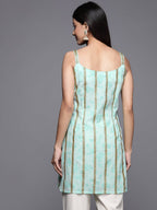 Ahalyaa Striped Floral Printed Shoulder Straps Crepe Tunic