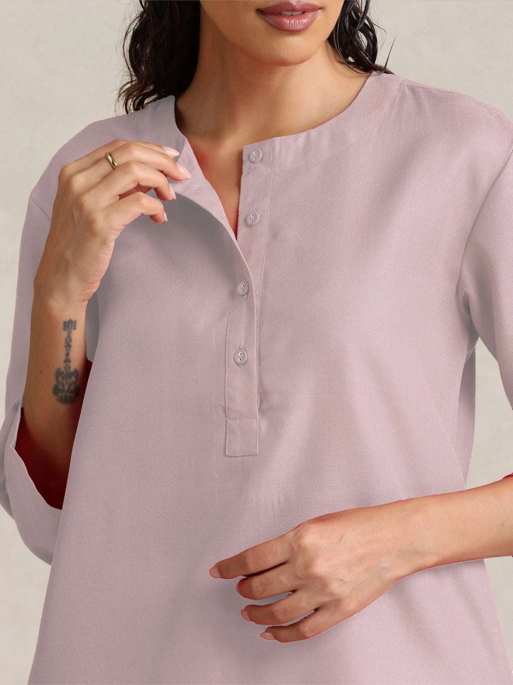 trueBrowns Pink Cotton Blend Short Kurta - Distacart