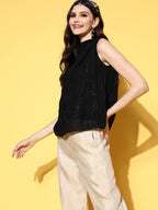 InWeave Women's Black Lurex Tie Up Top