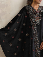 trueBrowns Black Velvet Floral Embroidered Kurta Pant Dupatta Set - Distacart