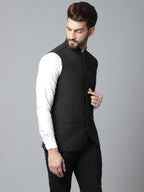 Even Apparels Men's Black Pure Wool Nehru Jacket