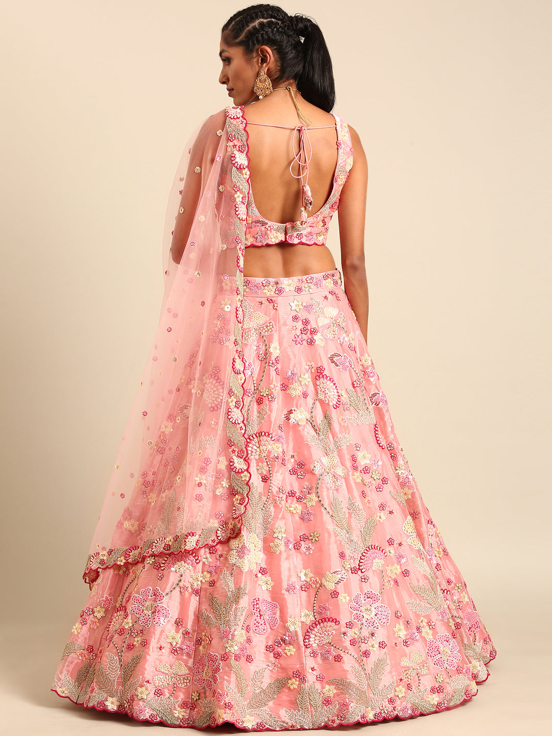 House of Panchhi Pink Organza Sequins And Zarkan Embroidery Lehenga Choli & Dupatta