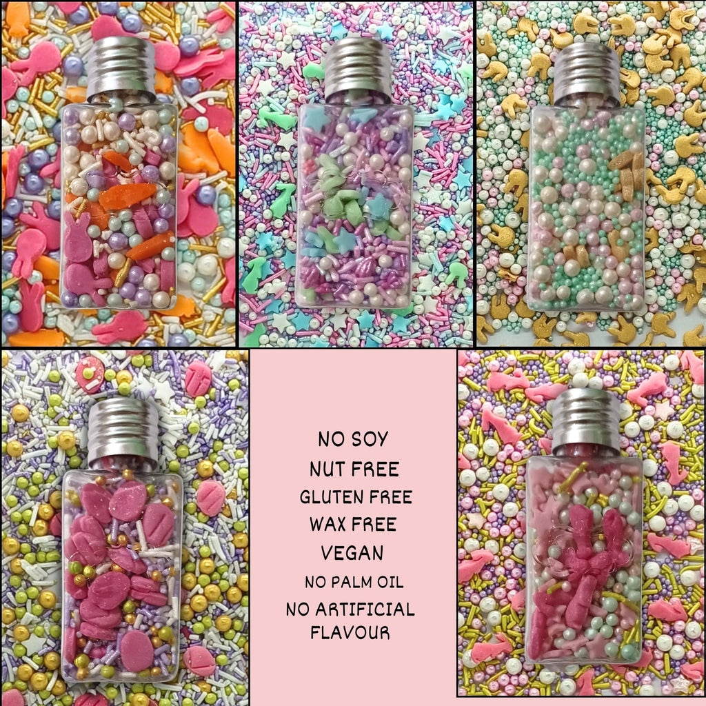 confect spring sprinkles 5 white pink and sky blue pearls stars pack of 5 100gms