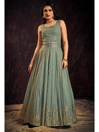 Myra Olive Real Georgette Designer Gown Style Suit - Distacart