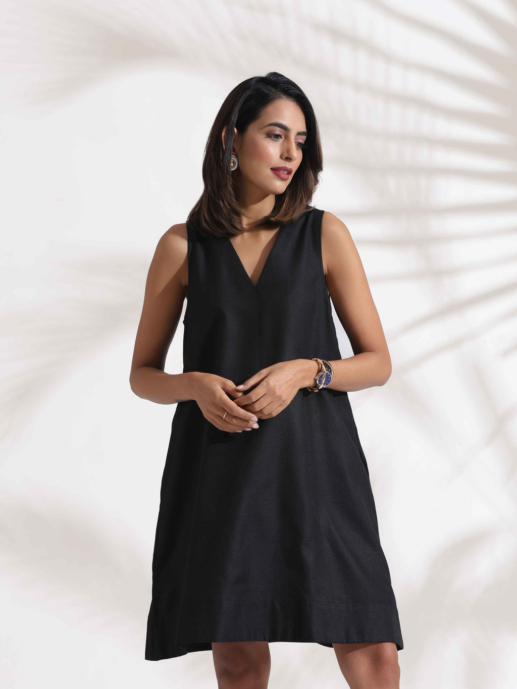 trueBrowns Black Slub Dress - Distacart