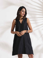 trueBrowns Black Slub Dress - Distacart