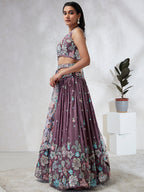 House of Panchhi Lavender Georgette Sequins And Thread Embroidery Lehenga Choli & Dupatta
