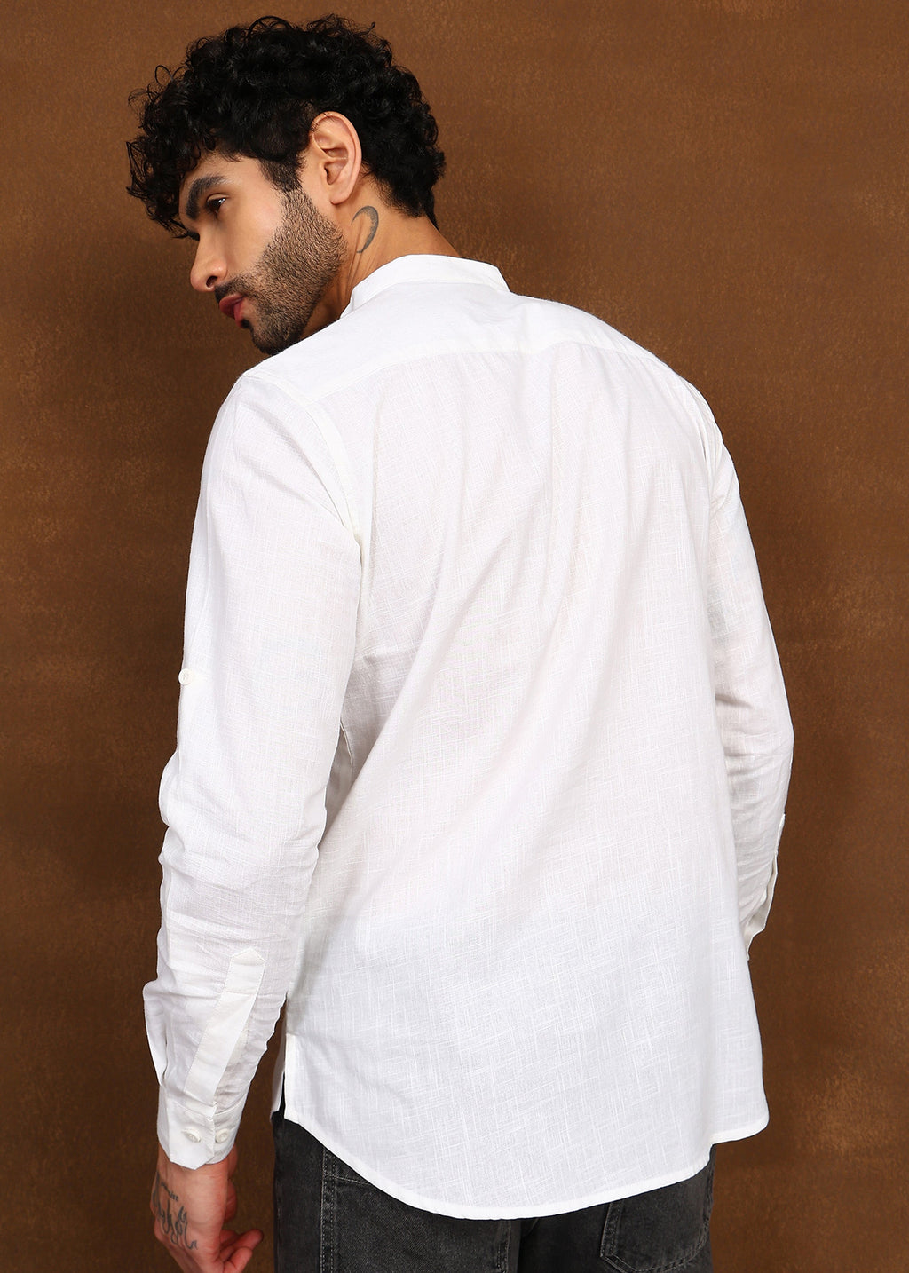 Fabmade Pure Ivory Linen Short Kurta