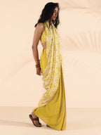 trueBrowns Lime Muslin Ikat Saree