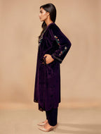 trueBrowns Wine Velvet Embroidered Kurta Set - Distacart