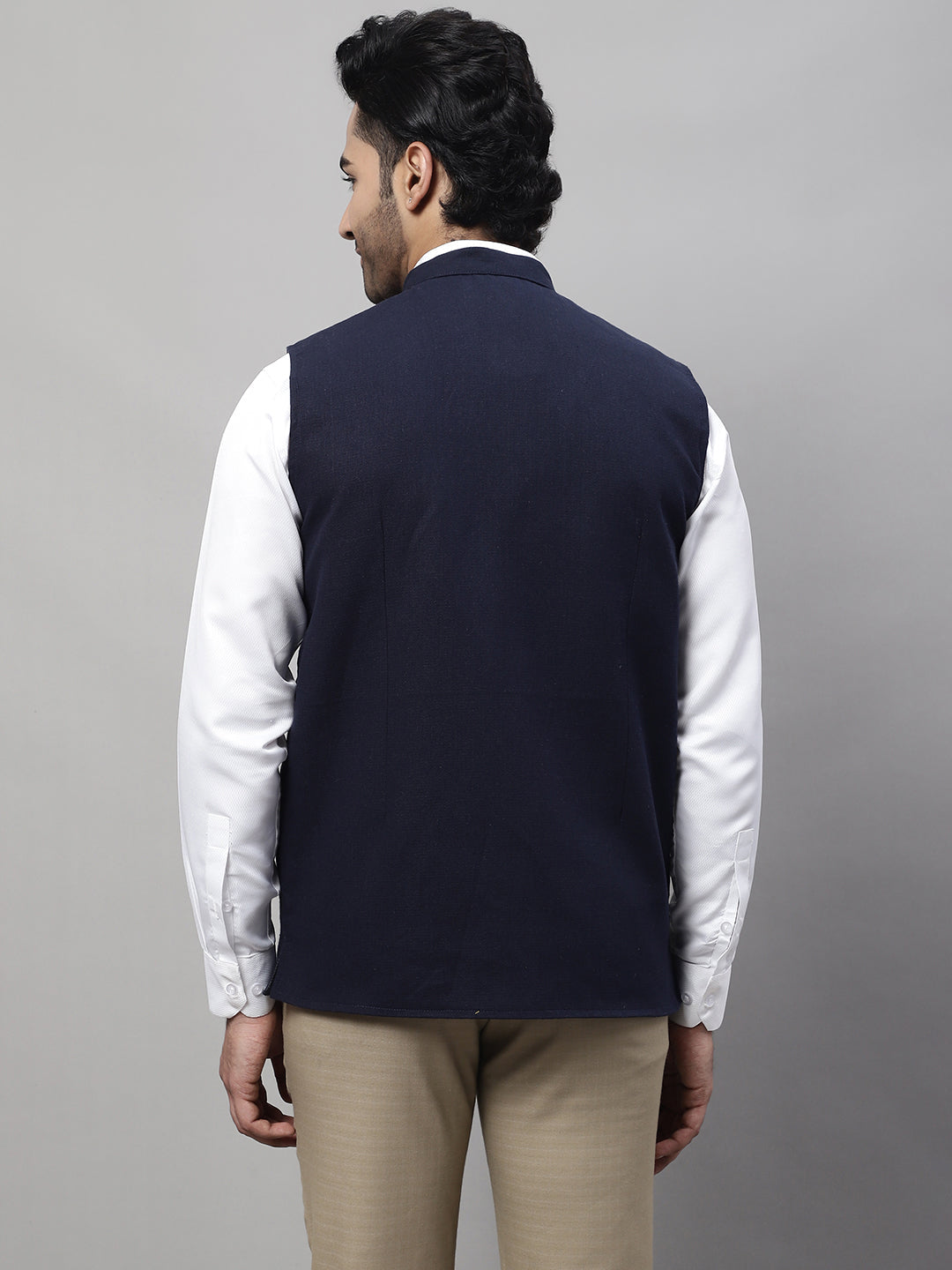 Even Apparels Men's Blue Pure Wool Nehru Jacket