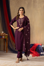Pramukh Fab Wine Color Viscose Kurta Set - Distacart