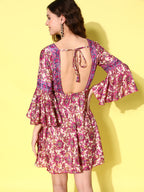 InWeave Women's Fuchsia Floral Prnited Bell Sleeve Short Dress - Distacart