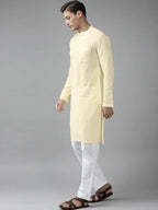 Fabmade Men Cream Cotton Linen Kurta