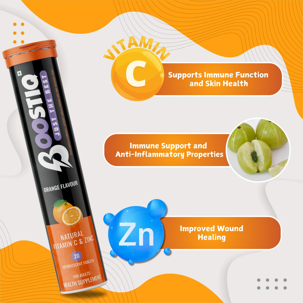 BOOSTIQ Vitamin C & Zinc Effervescent Tablets - Orange Flavour
