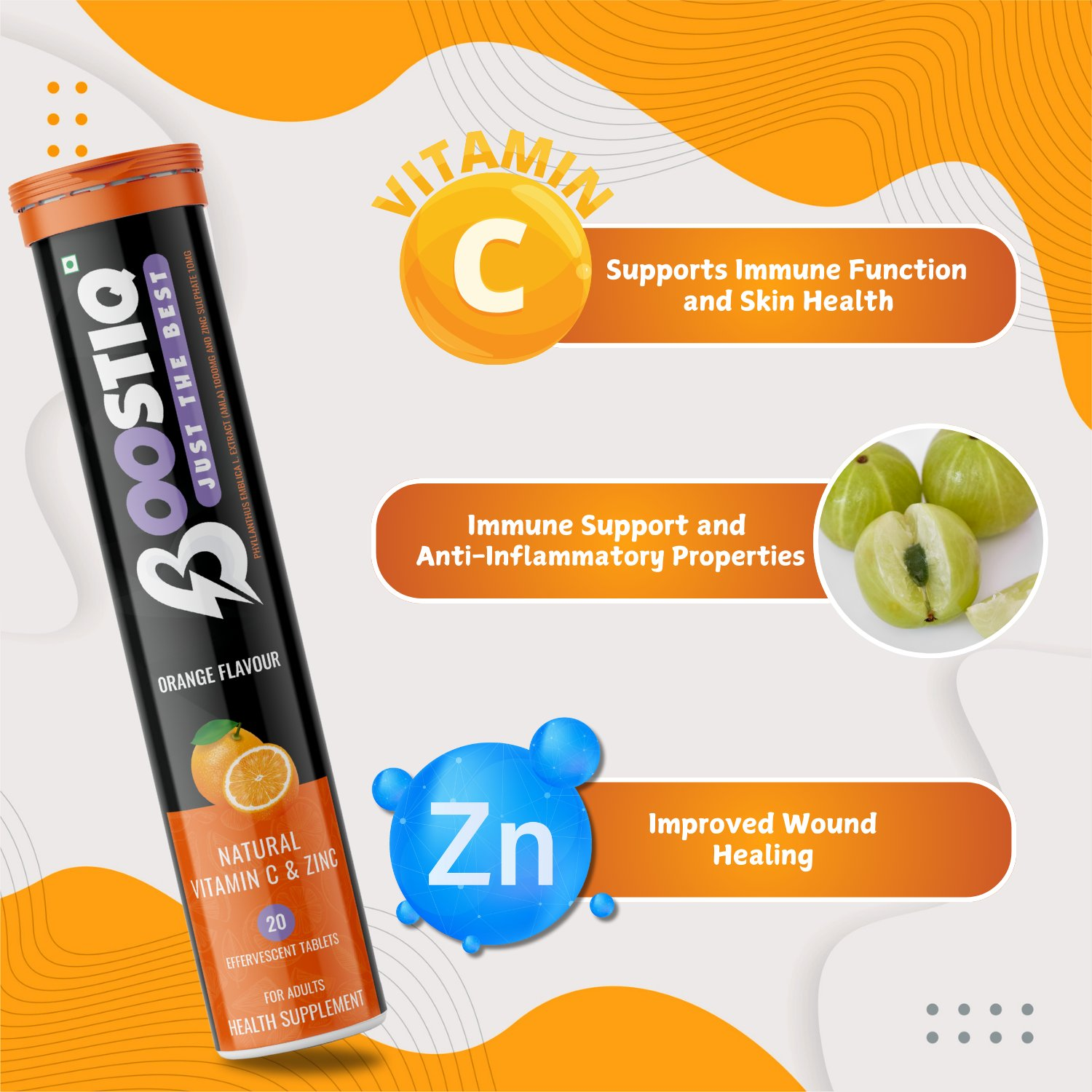 BOOSTIQ Vitamin C & Zinc Effervescent Tablets - Orange Flavour