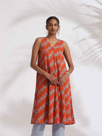 trueBrowns Orange Cotton Print Sleeveless Kurta Set - Distacart